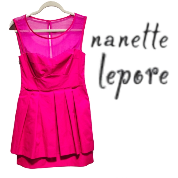 🔥FINAL PRICE🔥EUC NANETTE LEPORE HOT PINK LIGHTSHOW ILLUSION PEPLUM DRESS SZ 4 - Picture 2 of 9